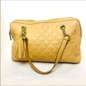 Calvin Kline quilted leather tote in cream